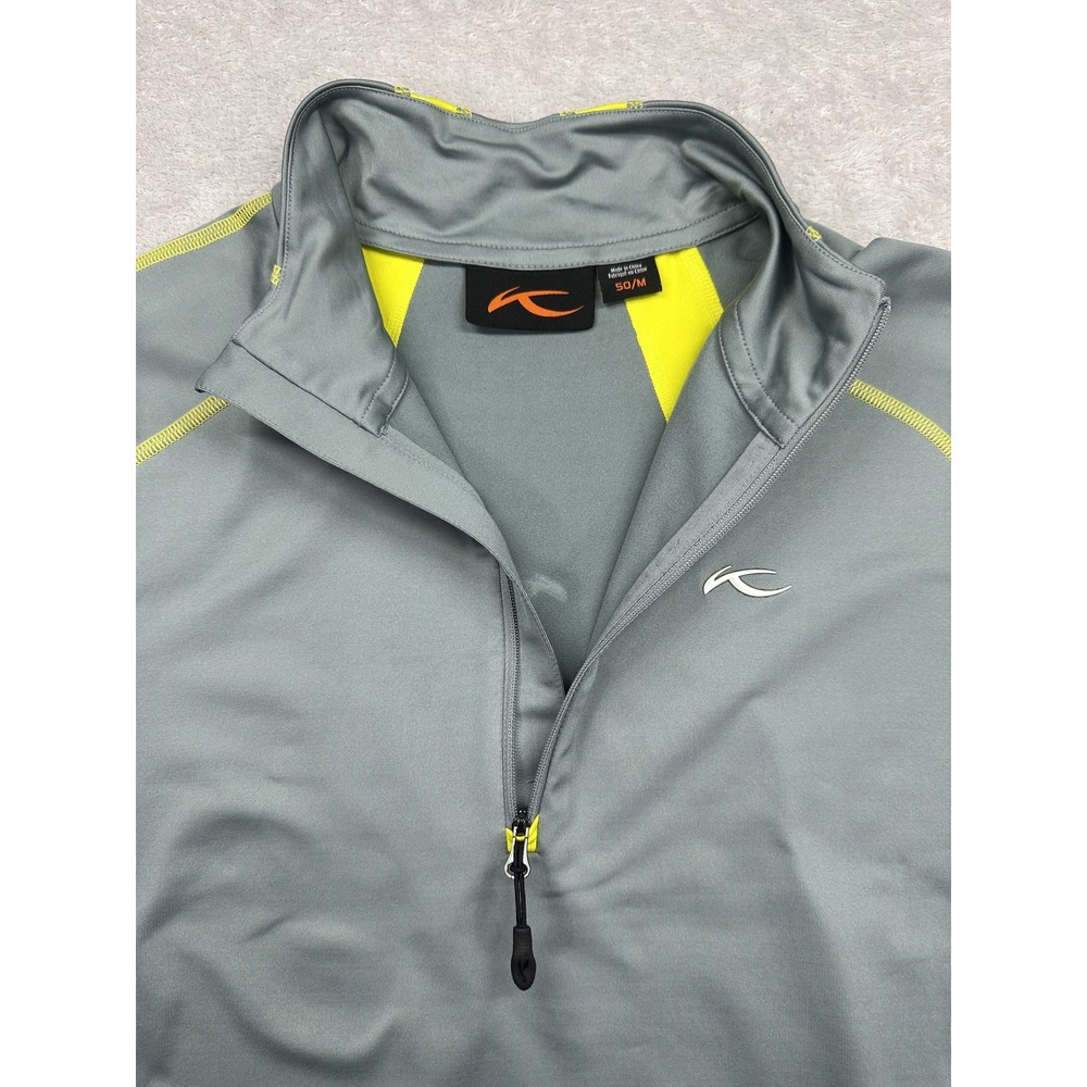 KJUS Quarter Zip Pullover Men 50/M Gray Neon Yellow Golf Performance Mid Layer - Picture 3 of 8